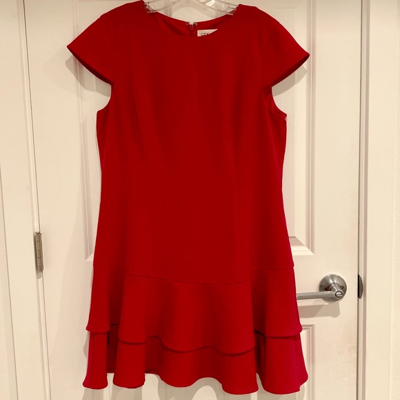 ELIZA J Dress 14P Stretch Ruffle Crepe Sheath Minidress in Berry - Picture 3 of 9